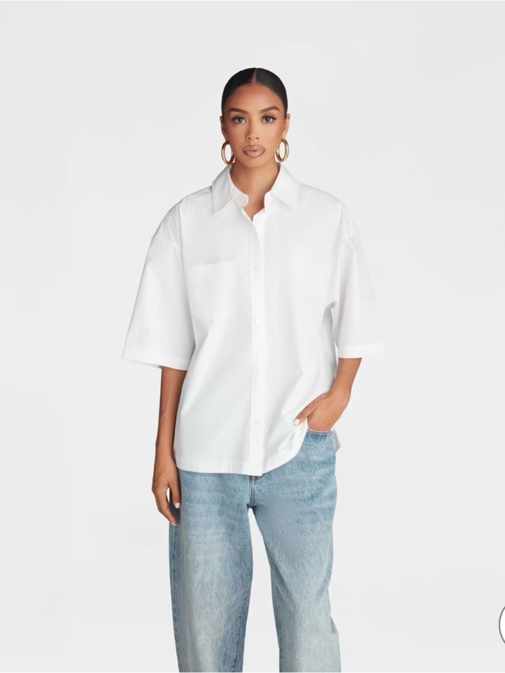 The Crisp Collared Shirt in White Short-Sleeve by KBB by KAHLANA